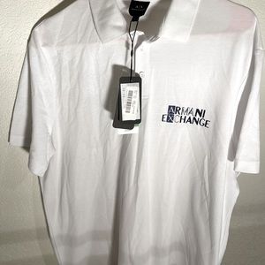 New Mens Armani Exchange white polo shirt short sleeve cotton large LOGO